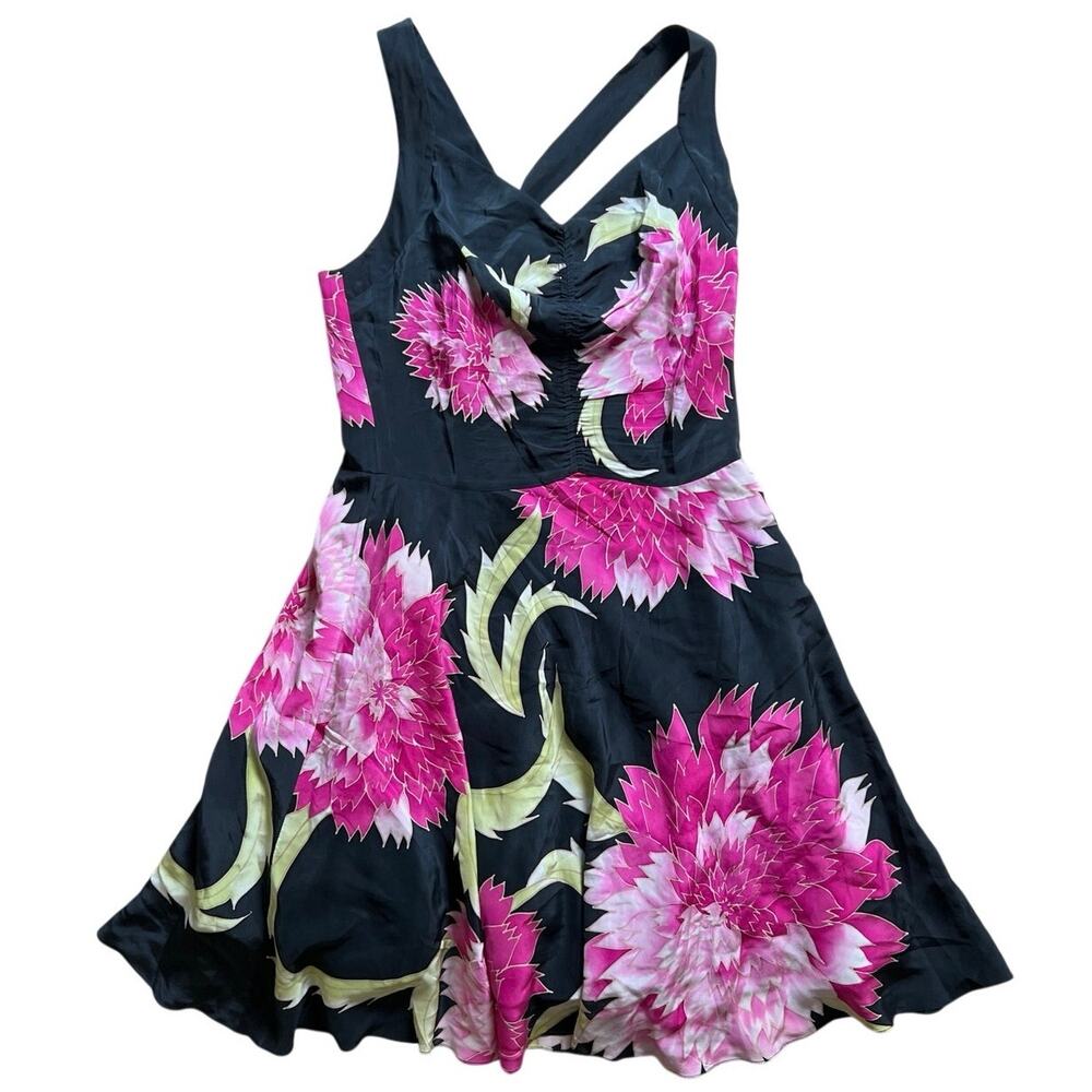 VTG Sue Wong Silk Floral Appliqué Fairy Whimsical Y2K Cocktail Dress 12